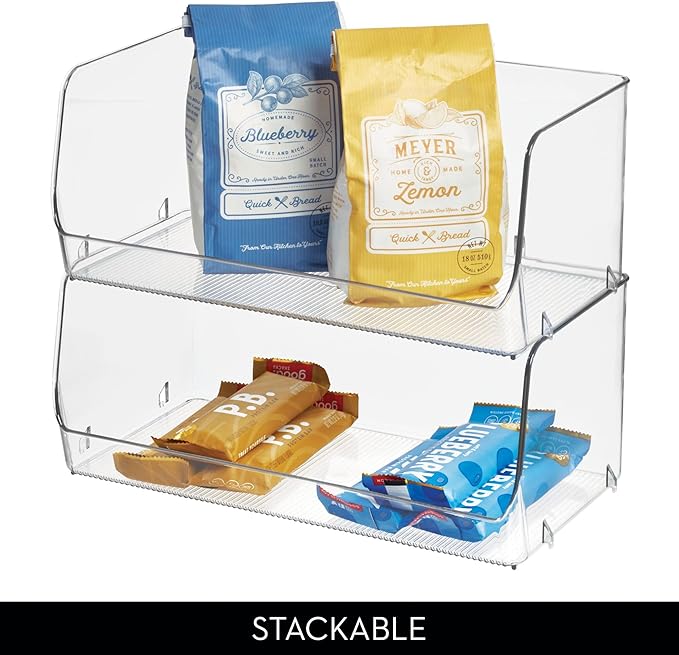 iDesign Stackable Open-Front Storage Bins for Kitchen and Pantry Organization - Set of 3 - Clear