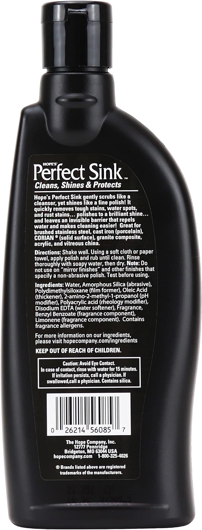 HOPE'S Perfect Sink Cleaner and Polish, Restorative, Water-Repellant, Removes Stains, Ideal for Brushed Stainless Steel, Cast Iron, Porcelain, Corian, Composite, Acrylic, 8.5 oz 2 Pack