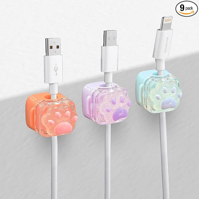 3Pack Magnetic Cable Clips for Nightstand, Adhesive Night-Glowing Cord Holder Organizer for Office Home Desk Wall Car (Cat)