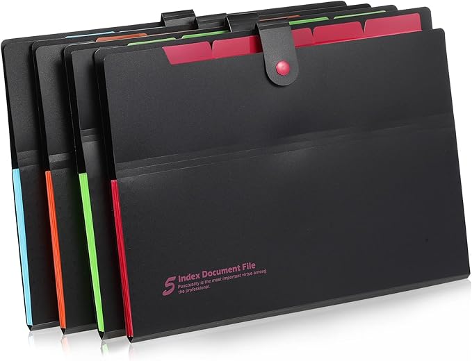 Epakh 8 Pack Expanding File Folder Organizer, 6 Pockets Expanding Folder with Labels, A4 Letter Size Document Organizer with Snap Button, Back to School Supplies for Students, Office, 4 Colors