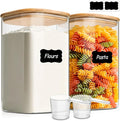 ComSaf Glass Storage Jars with Bamboo Lids 4.6 Qt 2 Pack Large Wide Mouth | Pantry organization, Flour Sugar Coffee Beans, Pasta Cereal Dry Food, 1.2 Gallon, Cabinet Organization, Dry Food Storage
