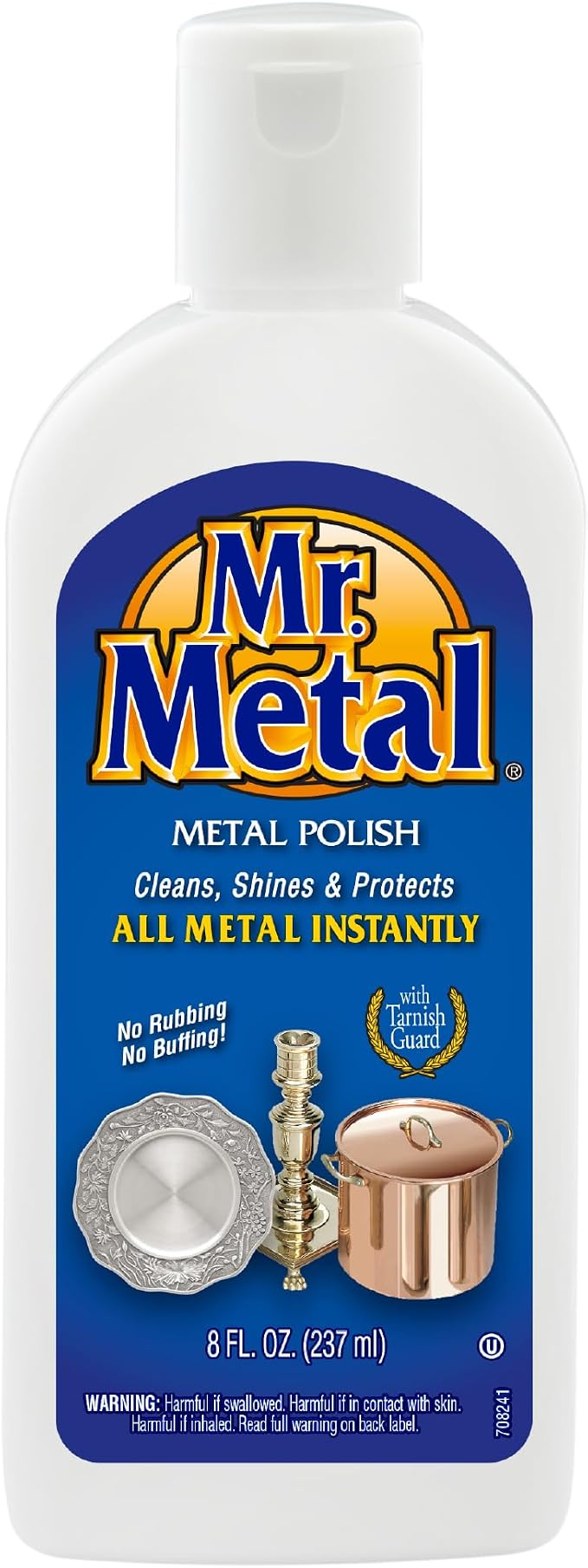 Mr. Metal Metal Polish Liquid, Multipurpose Cleaner, Tarnish Remover, 8 oz | Non-Abrasive, For Sterling Silver & Silverplate, Brass, Copper, Stainless Steel, Pewter & Chrome, Removes Tarnish Fast