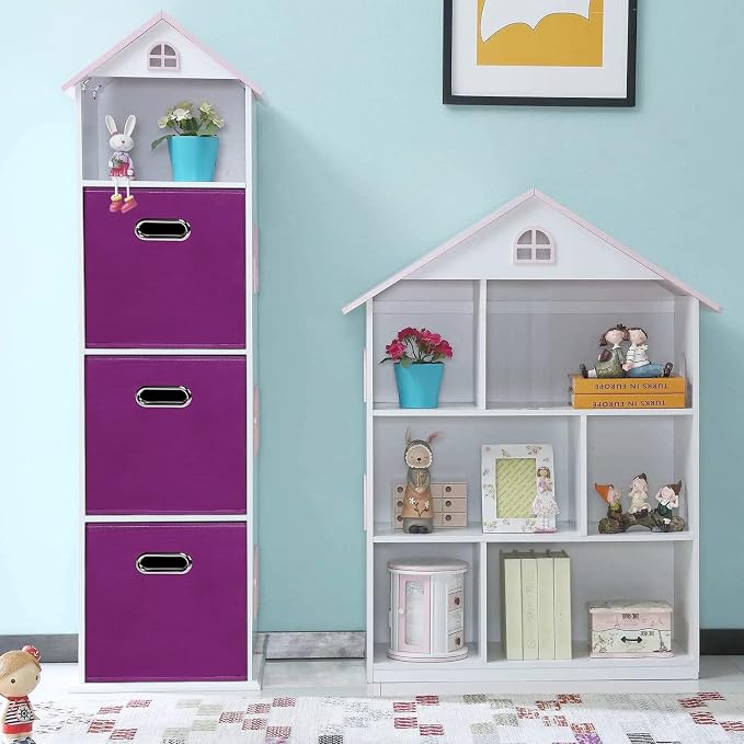 Fabric storage bins Cubes, Fabric Cube Organizer with Handle, Foldable Cube Bins for Cloth or Accessary Storage, 11x11x11, Set of 6, (Purple)