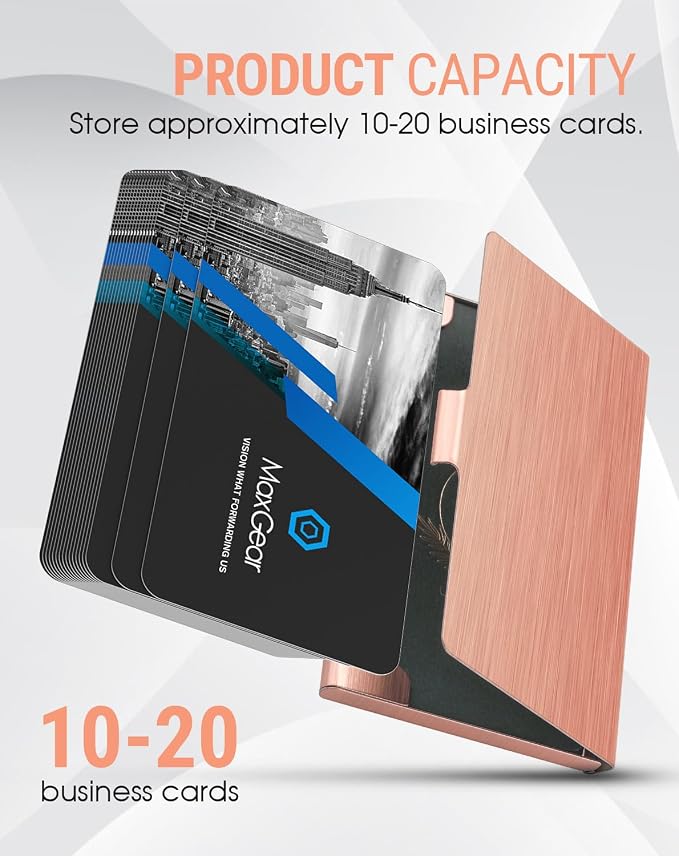 MaxGear Stainless Steel Business Card Holder, Slim Card Case, Rose Gold | Soft Interior Lining, Buckle Closure, Fits Standard Business Cards and Credit Cards