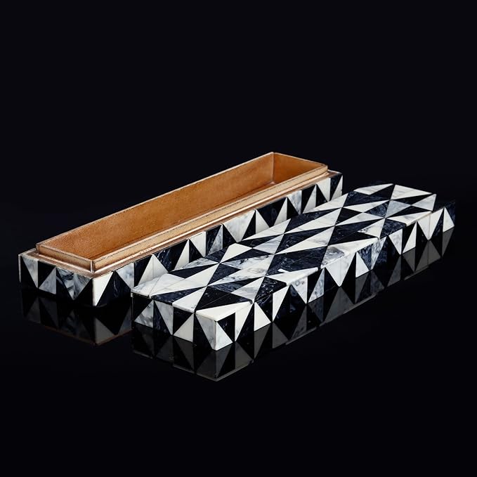 Handicrafts Home Decorative Remote Holder Box 10x2.5 – Slim Organizer Box with Lid for TV Remotes, Coffee Table Décor, Modern Shelf Box, Boho Home Décor Accent, Black and White Decorative Storage Box