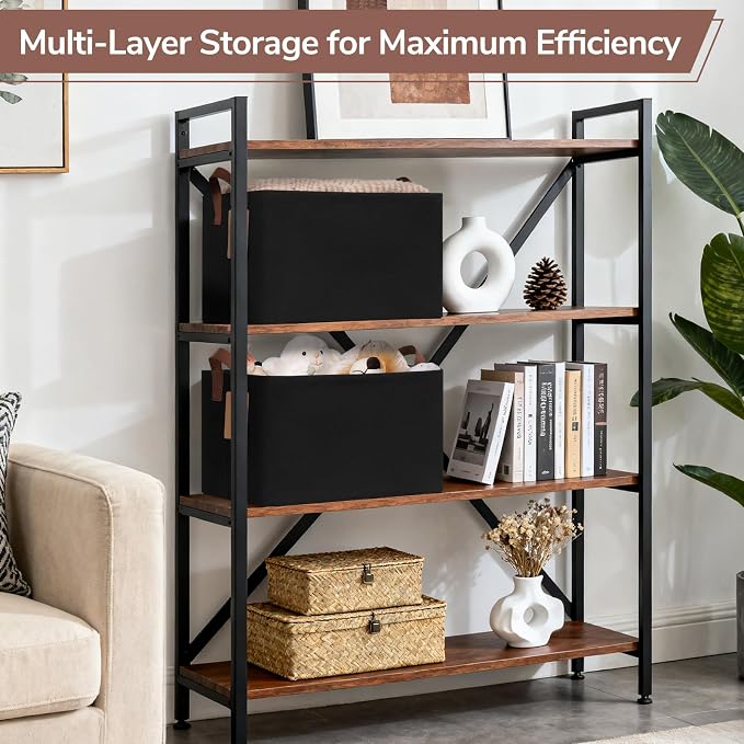 CHICVITA 4 Pack Large Storage Baskets for Shelves, Collapsible Shelf Baskets for Organizing, Fabric Closet Organizers and Storage Bins with Metal Frame, 16.8" x 11" x 9.8", Black