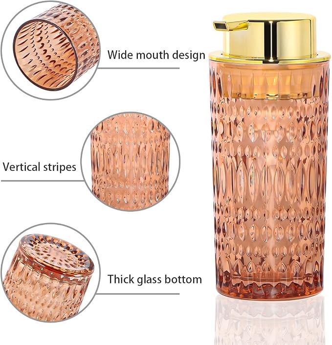 Foam Soap Dispenser, Brown Glass Foaming Soap Dispenser with Pump, 14 Oz Bathroom Refillable Liquid Lotion Pump Bottle Container for Kitchen Countertop Decor