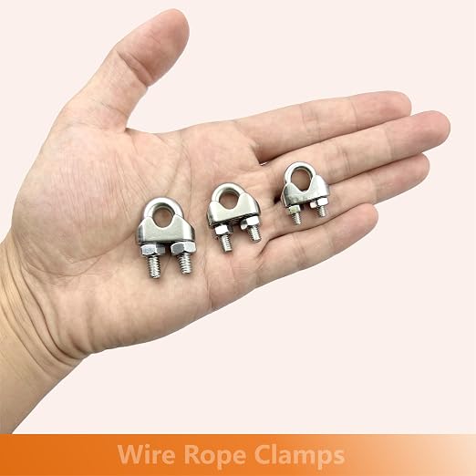 12 Pcs M10 Cable Clamps,Wire Rope Clamp,6 Pcs 3/8" Thimble | Stainless Steel Smooth Rods for Industry, Metal Working Hobbies and DIY Craft
