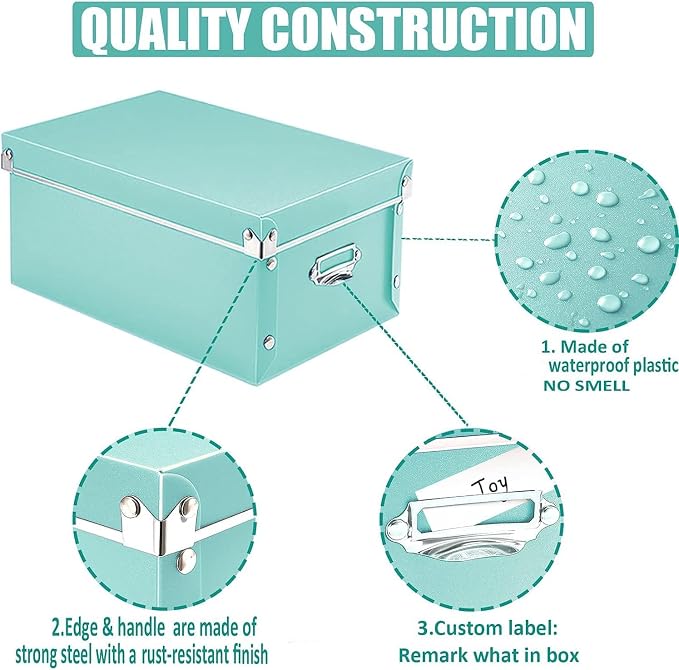 XUCHUN 3 Pack/Set Plastic Storage Box with Lid,Waterproof Collapsible Storage Bins for Shoes/Clothes/Office Teal Color