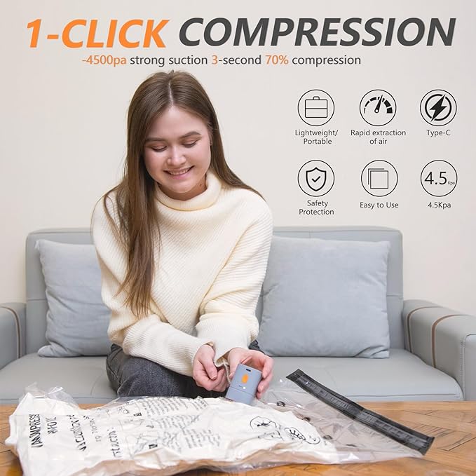 Fast-Charging Wireless Pump and 18 Pack Vacuum Compression Storage Bags,Multi-Size Combo 70% Space Saving for Clothing, Bedding & Seasonal Storage & Space Saver for Luggage