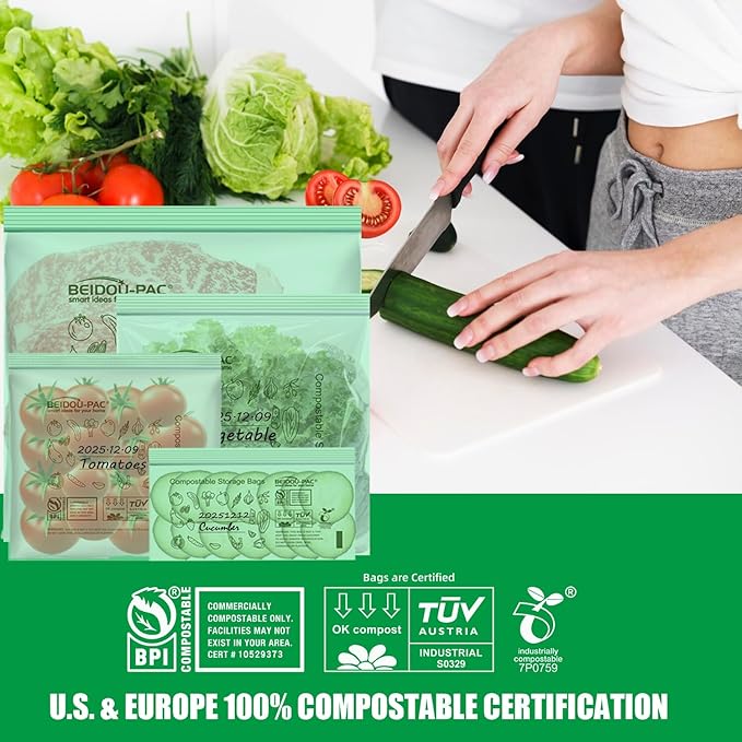 BEIDOU-PAC Compostable Snack Storage Zip Bags, 100 Count | 2 Mil | 6.5 IN x 3.25 IN, Freshness Easy Open Biodegradable Eco-Friendly Reclosable Compost Zipper Bags for Food On the Go
