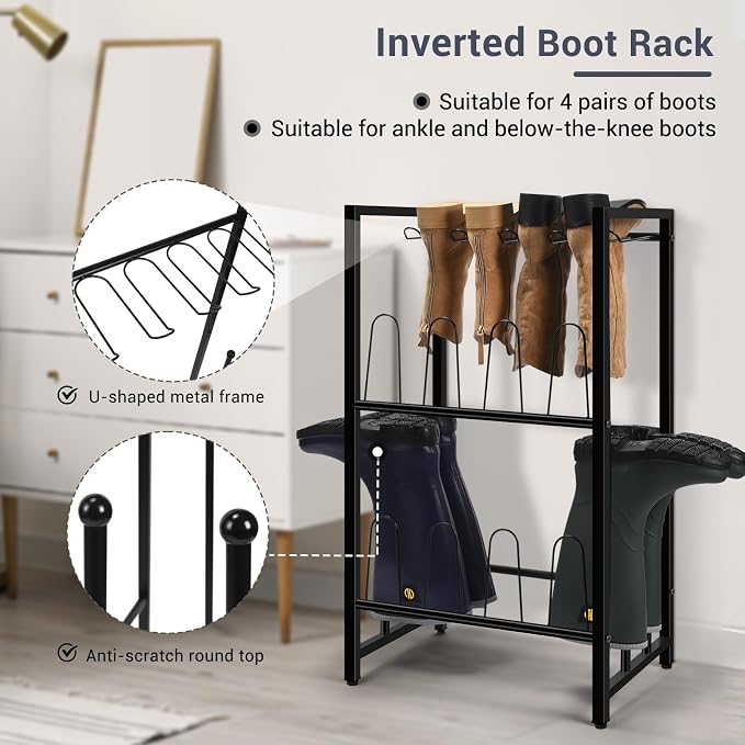 GADFISH Free Standing Shoe Racks, Vertical Boot Rack, Black Metal Boot Storage Organizer Tall Boots Organizer for Closet, Entryway, Shoe Rack for Boots, Sneakers, Fit 8 Pairs