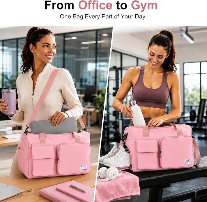 FIORETTO Women's Gym Duffle Bag with Shoes Compartment, 30L Capacity, Ideal for Travel, Gym, Sports, Duffel, Weekender