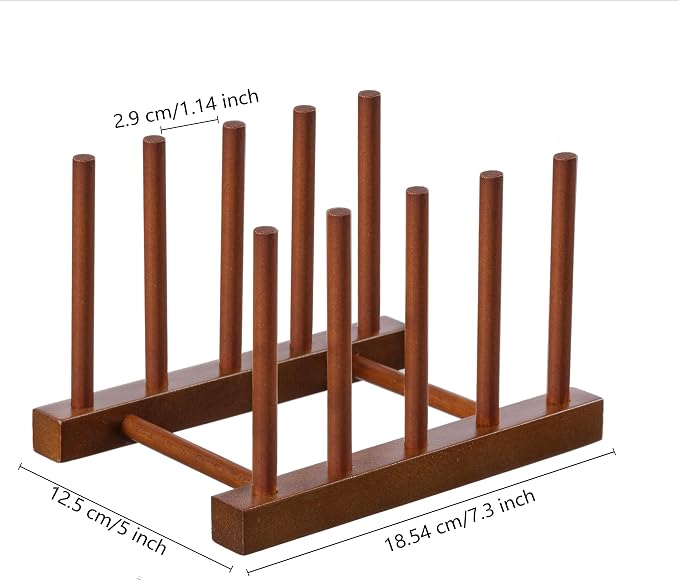 HBlife 2 Packs Teak Wooden Dish Drying Rack Stand Kitchen Plate Organizer | 4 Slots, Vertical Dish Racks for Cabinet Countertop & Wall, Plate Pot Lid Cutting Board Holder, Bowl Cup Drainer, Keep Dry