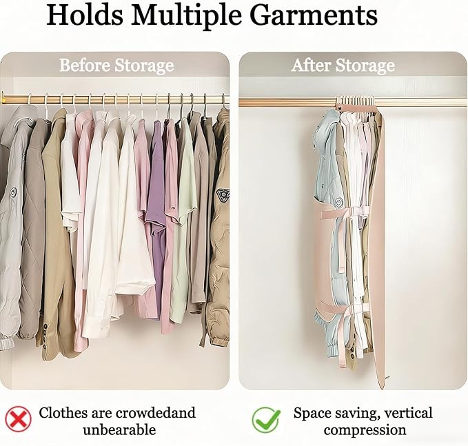 Closet Garment Press Board Organizer, Clothes Dust Cover Organizers, Space Saving Hanging Closet Compression Board, Storage Compression Bag for Down Jacket, Sweaters, Seasonal Clothes (1Pcs, Pink)