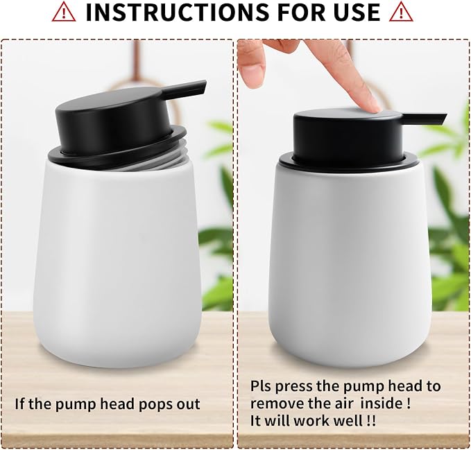 Soap Dispenser Ceramic with Easy-to-Press Pump Hand Lotion Liquid Dispenser for Shampoo Bathroom Kitchen 12 oz Blackwhite