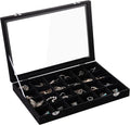 Frebeauty 24 Grid Earring Organizer,Velvet Jewelry Tray with Clear Lid | Drawer Jewelry Organizer for Rings Studs Brooch,Adjustable Divider,Dustproof Design,Earring Storage,Trinket Box,13.8×9.5Inch