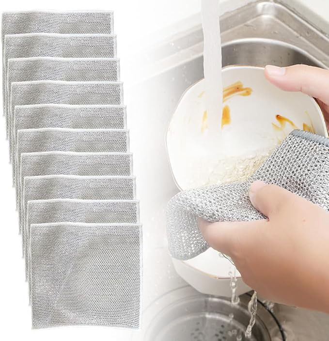 JUDUNA 2026 New Multipurpose Wire Dishwashing Rags for Wet and Dry, Metal Scrubbing Wire Dishwashing Rags Wire Washing Cloth, Upgraded Wire Miracle Cleaning Cloths Non Scratch Wire Dishcloth (10)