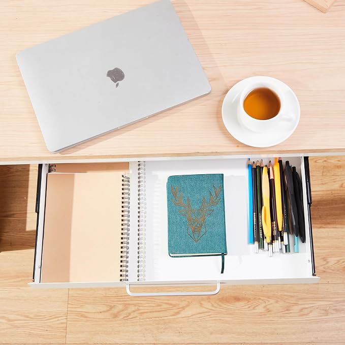Under Desk Drawer Organizer 21" White Upgrade with Adjustable Brackets, Sliding Pull-Out Under Table Pencil Drawer, Office Standing Desk Attachment for Workbench | White, Under Cabinet Table, Heavy Duty Pull Out Shelf, Attachable for Workbench, Adjusta...