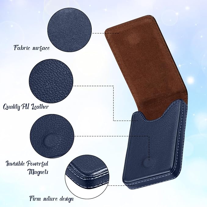 Outus 2 Pcs Business Card Holder, PU Leather Business Card Case Pocket Wallet with Magnetic Shut for Men Women(Blue,Classic)