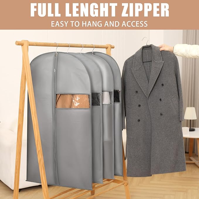 Kimmama Dress Bags for Gown, Garment Bag for Long Trench Coat, 23.6" x 65" | PEVA Clothes Cover, For Bridesmaid, Ball, Wedding Gown, Clear Windows, Dustproof, Keep Dry, Travel, 3 Pack