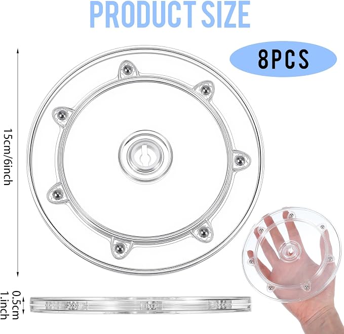 8PCS 6 Inch Lazy Susan, Round Acrylic Swivel Plate Organizer, 360° Rotating Turntable for Kitchen Spice Rack, Fridge, Pantry, Bathroom & Cabinet Storage