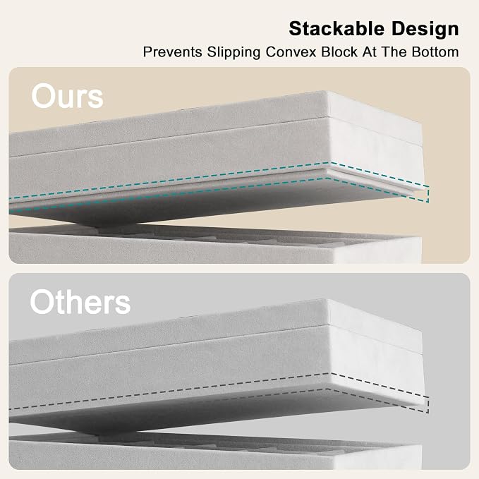 Frebeauty Stackable Jewelry Trays,Set of 4 Jewelry Organizer for Drawer | Glass Lid,Removable Dividers,Real Stackable Design,Velvet Material,Drawer Inserts,Jewelry Box for Earring Rings and Necklace
