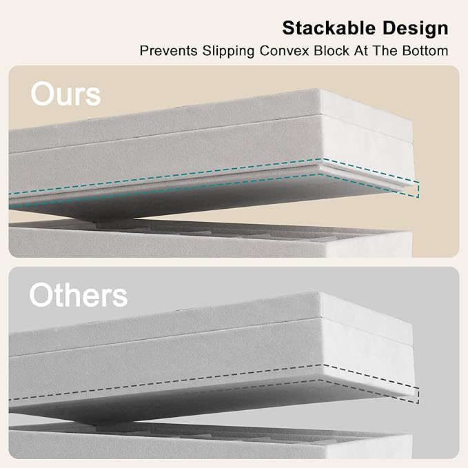 Frebeauty Stackable Jewelry Trays,Set of 4 Jewelry Organizer for Drawer | Glass Lid,Removable Dividers,Stackable Design,Velvet Material,Drawer Inserts,Earring Organizer,Jewelry Box for Rings Bracelet