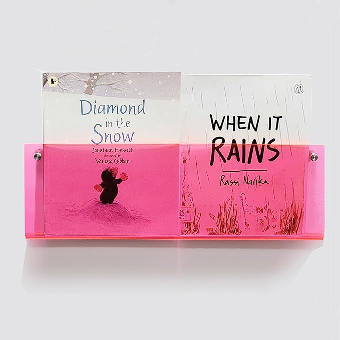 ROYALITA 2-Pack Acrylic Magazine Holder Brochure Holder, Pink 17 Inch | Record Magazine Rack, Fashion Floating Bookshelf, Literature Storage Rack for Waiting Room, Living Room, Office