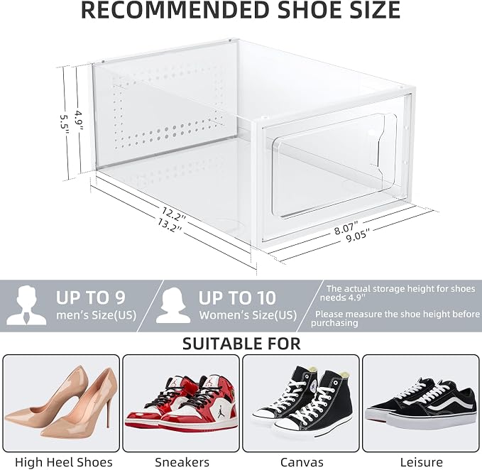 Elechomes Shoe Boxes Clear Plastic Stackable 18 Pack Premium Shoe Organizer Storage for Closet Foldable Shoe Rack Containers Sneaker Display Case Holder Shoe Bin Entryway Drawers Gifts