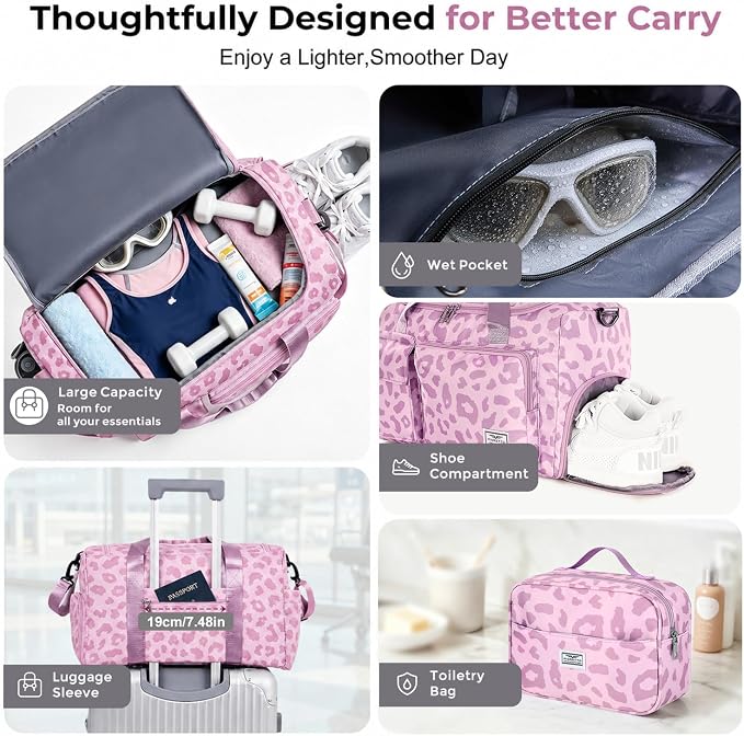 FIORETTO Women's Gym Duffle Bag with Shoes Compartment, 30L Capacity, Ideal for Travel, Gym, Sports, Duffel, Weekender