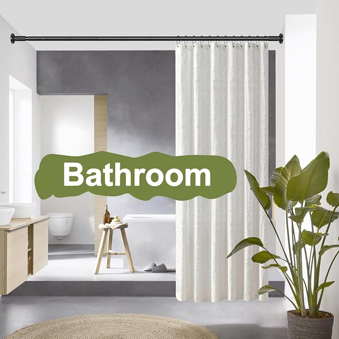 Tension Shower Curtain Rod 51-86In(4.25-7.16Ft), Tension Shower Rod No Drilling for Bathroom or Window Closet, Adjustable Spring Shower Rod, Easy to Install Never Rust, Rod Diameter 1.26Inch-Black