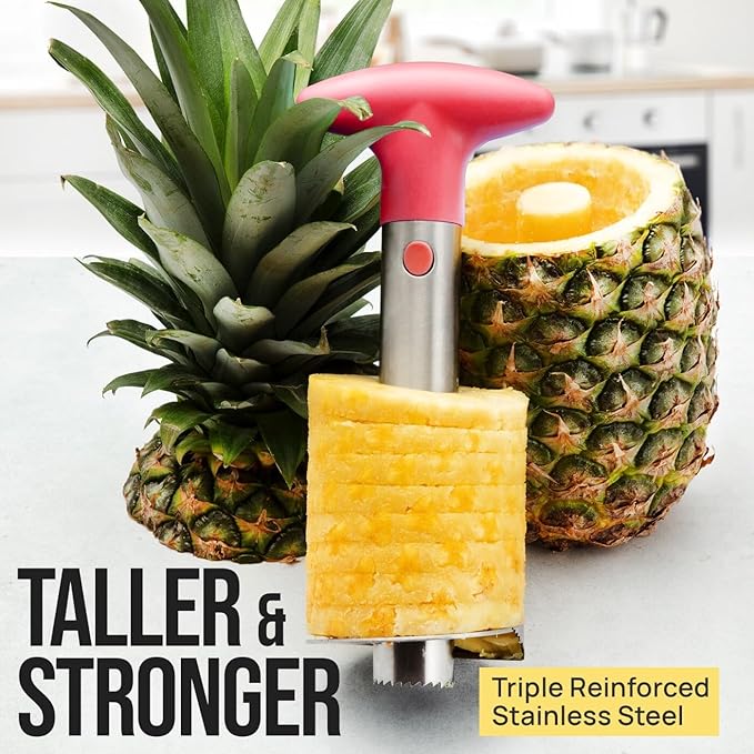 Zulay Kitchen Stainless Steel Pineapple Corer & Slicer – Heavy Duty Pineapple Cutter & Eye Removal Tool – Effortless Core Remover Tool with Sharp Reinforced Blade & Ergonomic Handle - Red