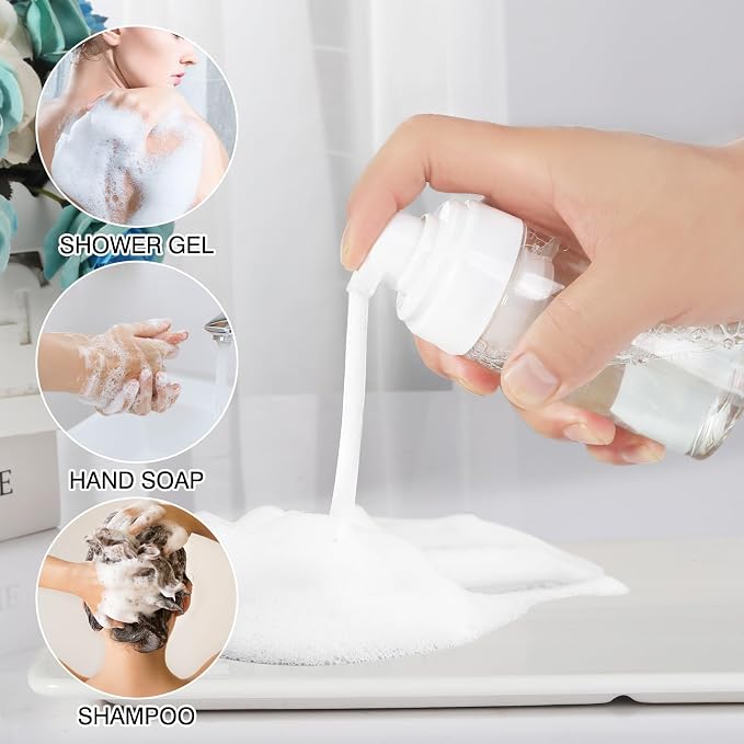 Foam Pump Bottle 4oz 2 Pack Small Plastic Refillable Foaming Bottles | Empty Leak Proof Foaming Soap Dispenser for Shampoo, Hand Soap, Body Wash, Face Wash (120ml)