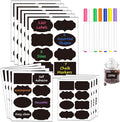 HERDIN Chalkboard Label Stickers, 120-Pc Set with 7 Markers | 120 Labels, 7 Markers, 3 Sizes, 8 Shapes, Waterproof Writing Surface, Pantry Jars, Food Containers, Storage Bins, Mason Jars