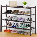 Smiry Long Bamboo Shoe Rack, 4 Tier Free Standing Wooden Shoe Organizer, Stackable Wood Shoe Storage Shelf for Closet, Entryway, 14 Vertical Slats, 2+2 Stack Heavy-Duty Legs, 33.7"x11"x26", Brown