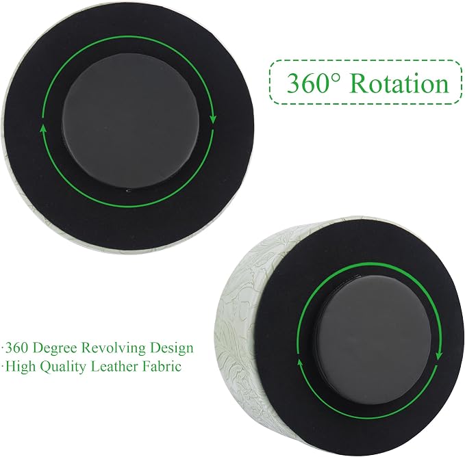 Remote Control Holder, 360°Spinning PU Leather Desk TV Remote Caddy,Desk Storage Box Room Accessories for Controller, Media,Mail,Calculator, Mobile Phone,Pencil(1-Carved Green1)