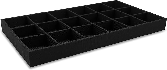 The Display Guys - Stackable Jewelry Tray and Organizer - for Drawers, Dressers, Store Display (18 Compartments, Black Burlap)