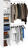 Furinno FANO Closet Organizers and Storage, 5-Tier Closet Storage Organizer with 2 Hanging Bars, Wardrobe Closet Shelf Towers, Adjustable Shelves, for Wardrobe, Bedroom, Living Room, White
