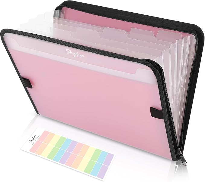 SKYDUE Accordion File Organizer, 7 Pocket Expanding File Folder with Front Pocket, Letter Size, Important Document Organizer with Double Zipper,Travel Folder, School Office Supplies