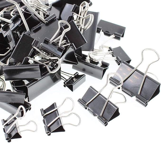 Assorted Sizes Binder Clips,Paper Clamps,Black Metal Fold Back Clips for Office School Supplies,Large, Medium,Small Size Metal Clips,Big Size Paper Holder,Elastic Rubber Band (60 PCS Black)