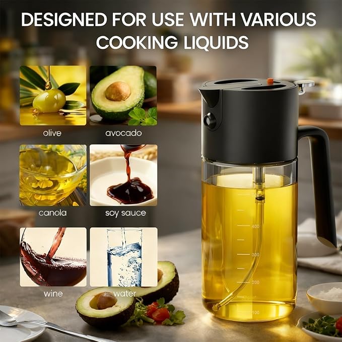 Costop Professional 500ml Glass Oil Sprayer - 3-in-1 Kitchen Tool: Fine Mist, Stream & Pour | Leak-Proof Design for Air Fryer, BBQ & Cooking | BPA-Free