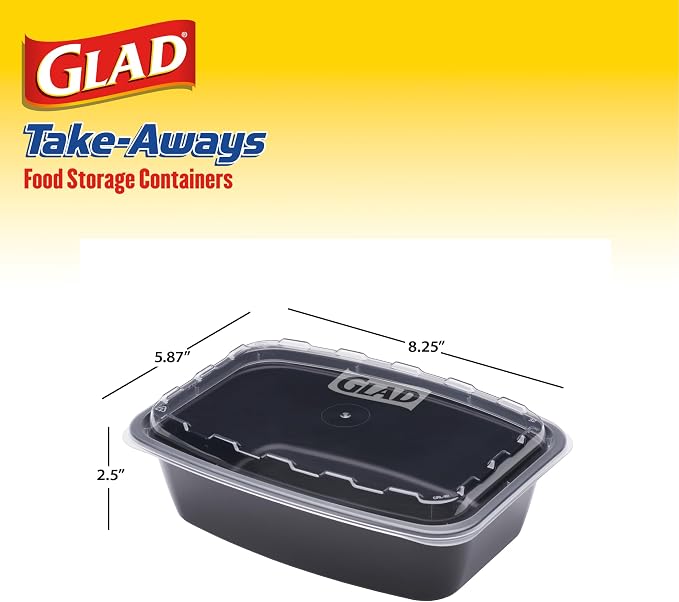 Glad Take-Aways 60-Pack Snap-Seal, Dishwasher and Freezer Safe, Reusable Food Storage Bento Box, Meal Prep Containers, Made in North America (38 oz, BPA Free)