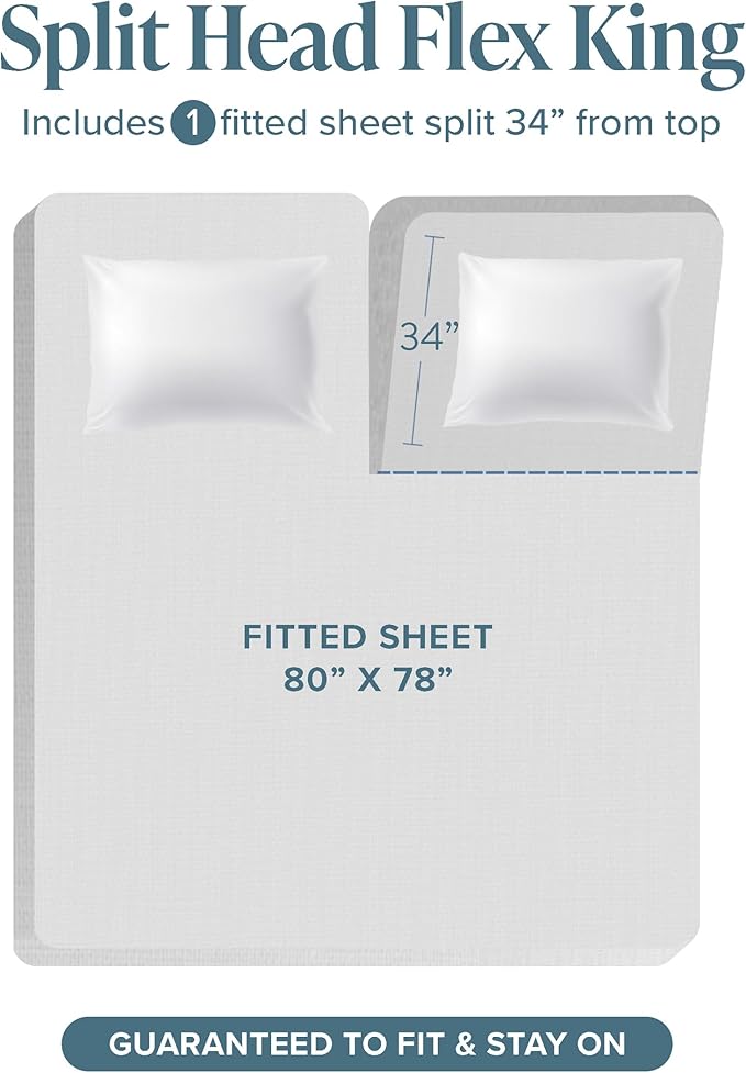 Bare Home Split Head Flex King Sheet Set - 1800 Ultra-Soft Microfiber Sheets - Double Brushed - Deep Pockets - Easy Fit - 4 Piece Set - FlexTop Bed Sheets (Split Head Flex King, Heathered Rose)