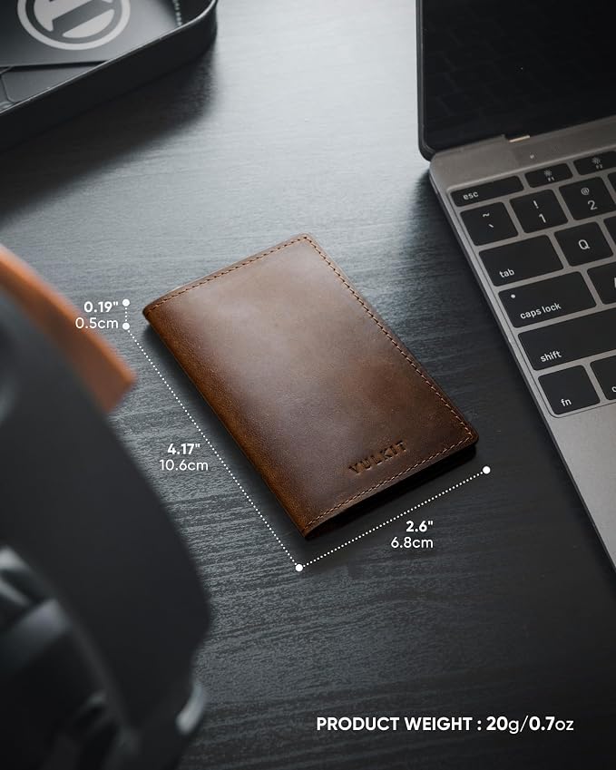 VULKIT Genuine Leather Business Card Holder 2 Sided Slim Business Name Card Organizer for Men or Women, up to Hold 20 cards (Genuine Dark Brown)