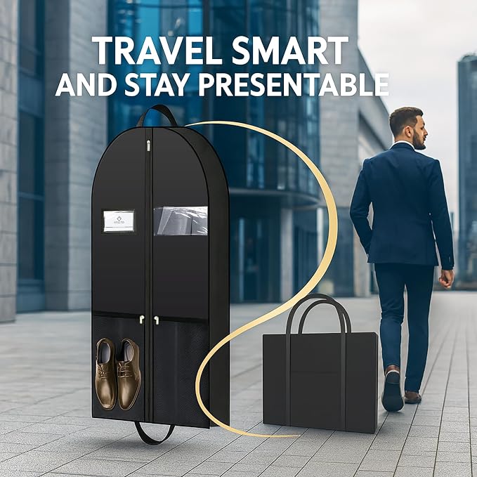 Travel Garment Suit Bag for Hanging Clothes 43", Suit bags for Closet Storage with Pockets Gusseted Garment bag for Men Suits Shirts Tuxedos Dresses Coats, Suit Cover Bags With Handles and Zipper