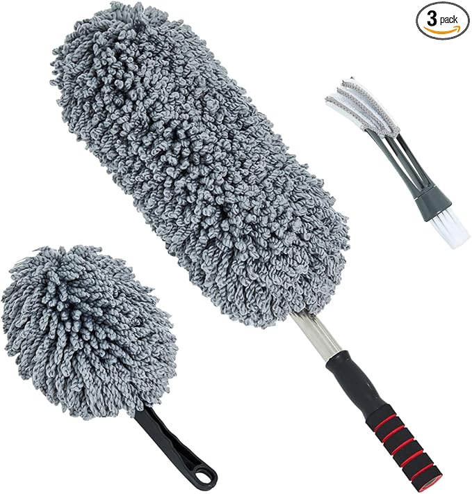 (3 Pack) Microfiber Car Duster Exterior Scratch Free, Extendable Handle Interior Multipurpose dust Cleaning Duster for car