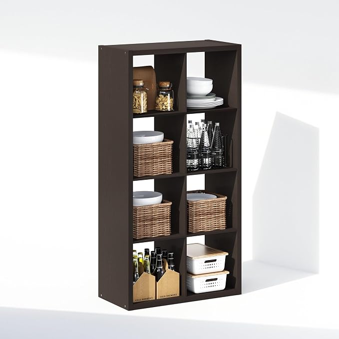 Furinno Cubic Extra Thick 8-Cube Closet Organizers and Storage, Dark Oak | 14.6 x 30 x 58 in, Open Shelf Closet Storage, Closet Organizer, for Wardrobe, Bedroom, Living Room