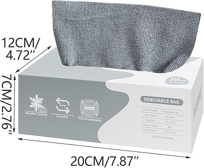 Microfiber Cleaning Cloths in Box, 20 Pack Extract Towels, Lint Free Reusable Rags for Household Kitchen Cleaning, Ultra Absorbent Multi-Purpose Wipes for Car Wash Detailing (03)