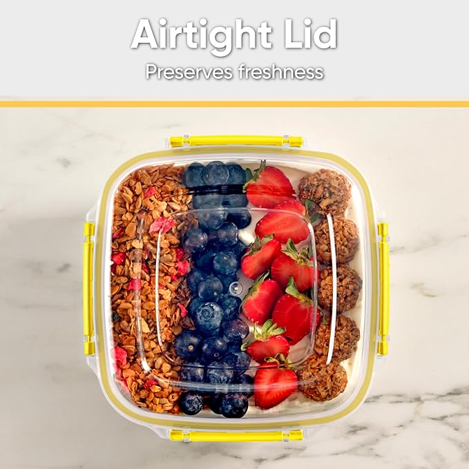 Superio Plastic Food Storage Container with Airtight Lid- 48 Oz, BPA Free, Leakproof, Stackable, Microwave, Dishwasher and Freezer Safe, Yellow